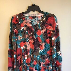 Talbots Red and Teal Floral Button Down Shirt